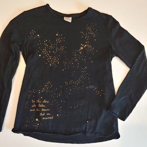 Zara | Metallic Gold Stars on Deep Black Long Sleeve Tee | 10 | Poetry